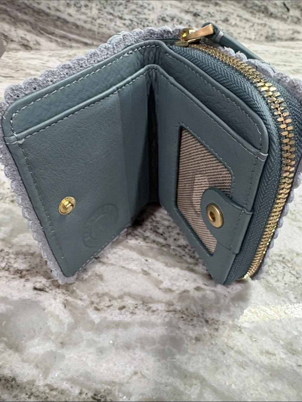 Spartina 449 Scalloped Suede Zip Wallet in Slate Blue